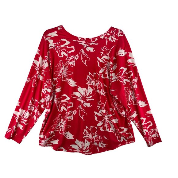 I.N.C. Womens 3X Button Placket Top V-Neck & bright red White Floral Long Sleeve - Picture 2 of 9